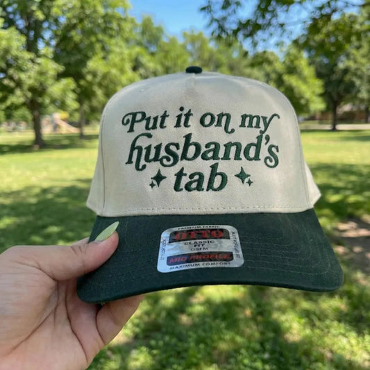 Detailed Embroidered Husbands Tab Cap Crown Green Brim Soft Fit