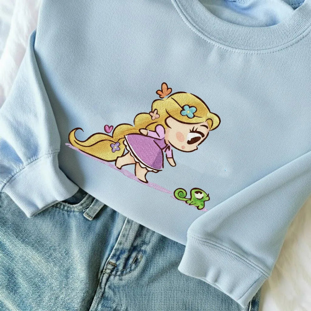 Light Blue Personalized Princess Rapunzel Apparel With Pascal Embroidery Art