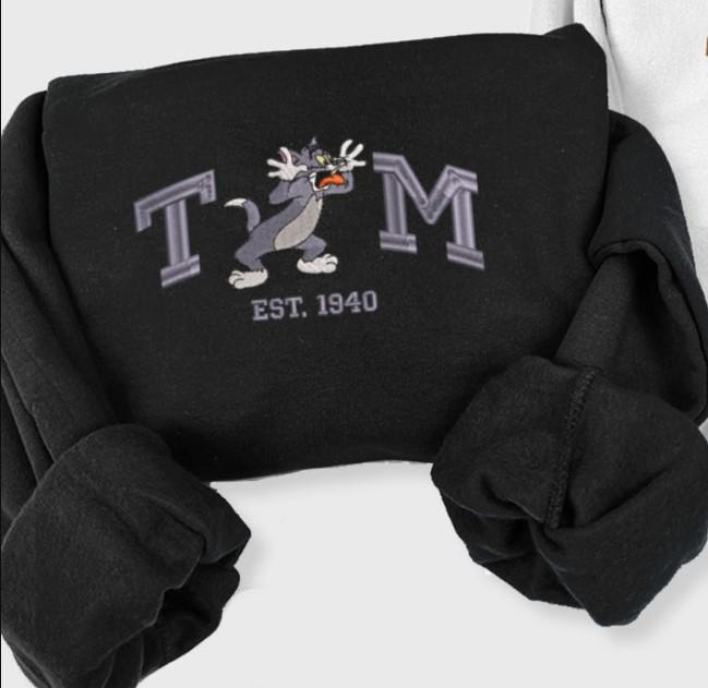 Tom and Jerry Embroidered Shirt,  Gifts For Couples Who Love Tom and Jerry