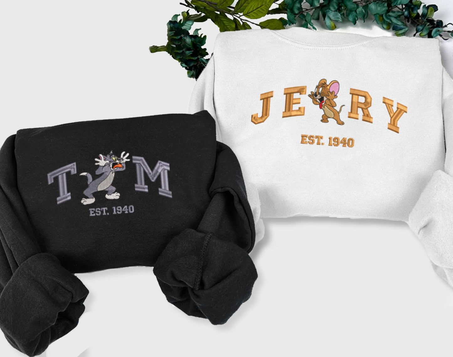 Tom and Jerry Embroidered Shirt,  Gifts For Couples Who Love Tom and Jerry