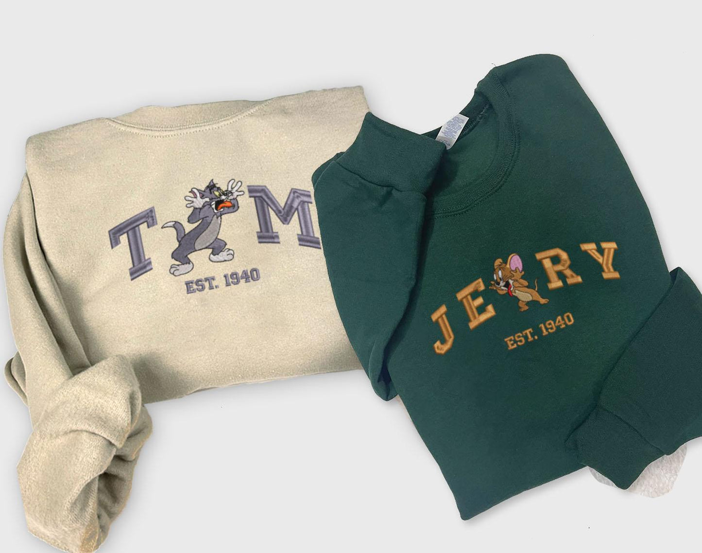 Tom and Jerry Embroidered Shirt,  Gifts For Couples Who Love Tom and Jerry