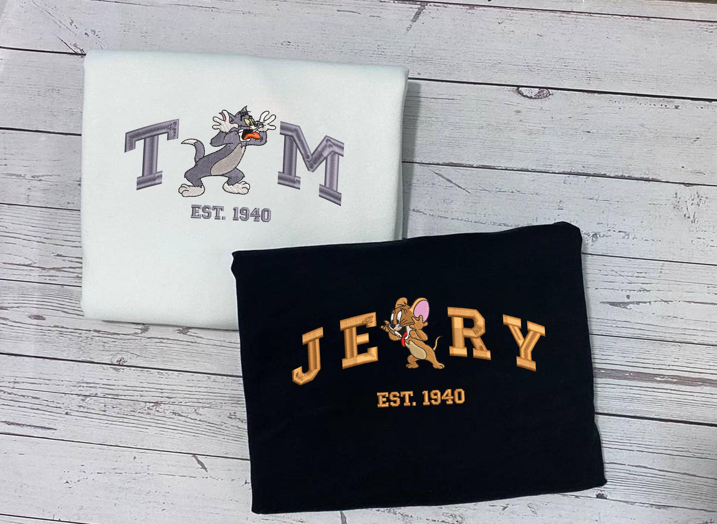 Tom and Jerry Embroidered Shirt,  Gifts For Couples Who Love Tom and Jerry