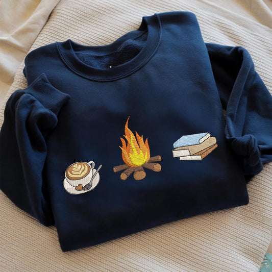 Embroidered Autumn Sweatshirt, Cozy Embroidered Sweatshirt
