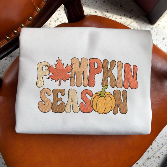 Embroidered Pumpkin Season Sweatshirt, Cozy Autumn Sweatshirt