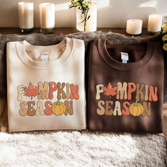 Embroidered Pumpkin Season Sweatshirt, Cozy Autumn Sweatshirt