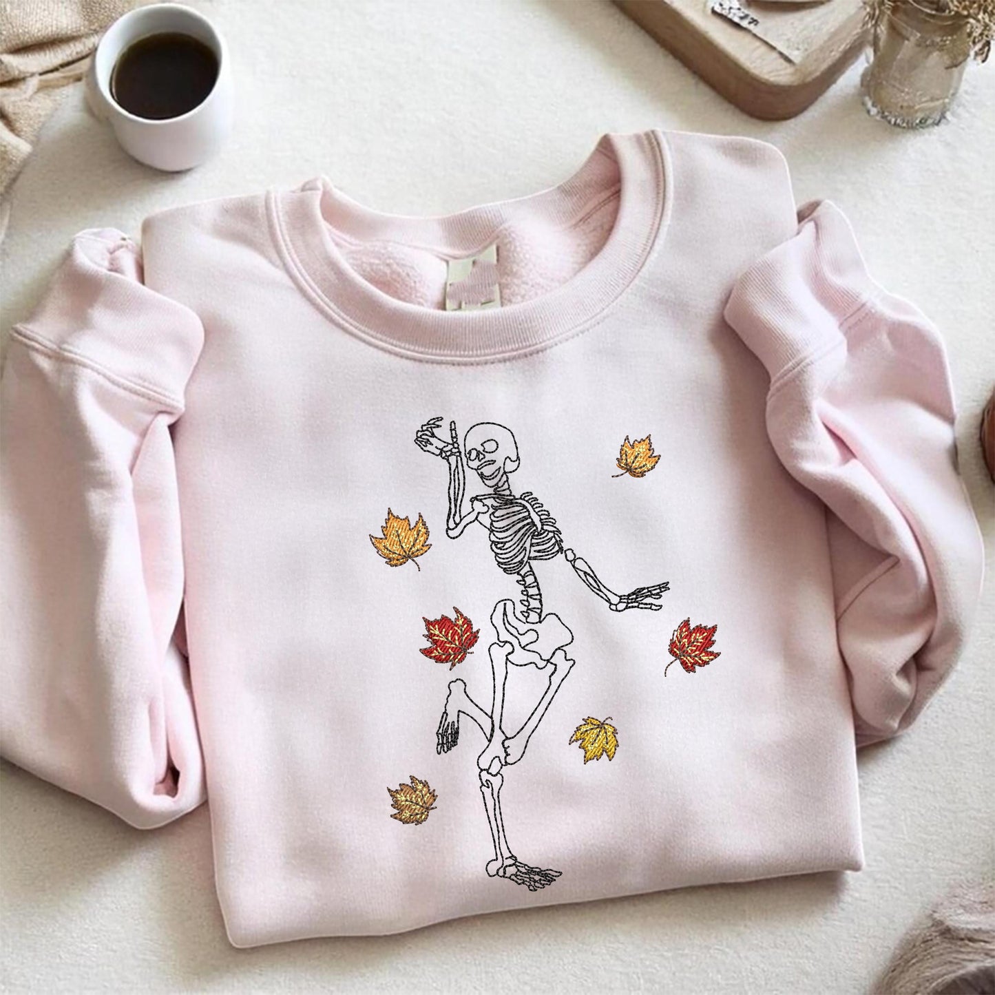 Embroidered Dancing Skeleton Sweatshirt, Cozy Autumn Sweatshirt