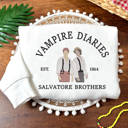 Embroidered The Vampire Diaries Sweatshirt, Salvatore Brothers Embroidered Sweatshirt