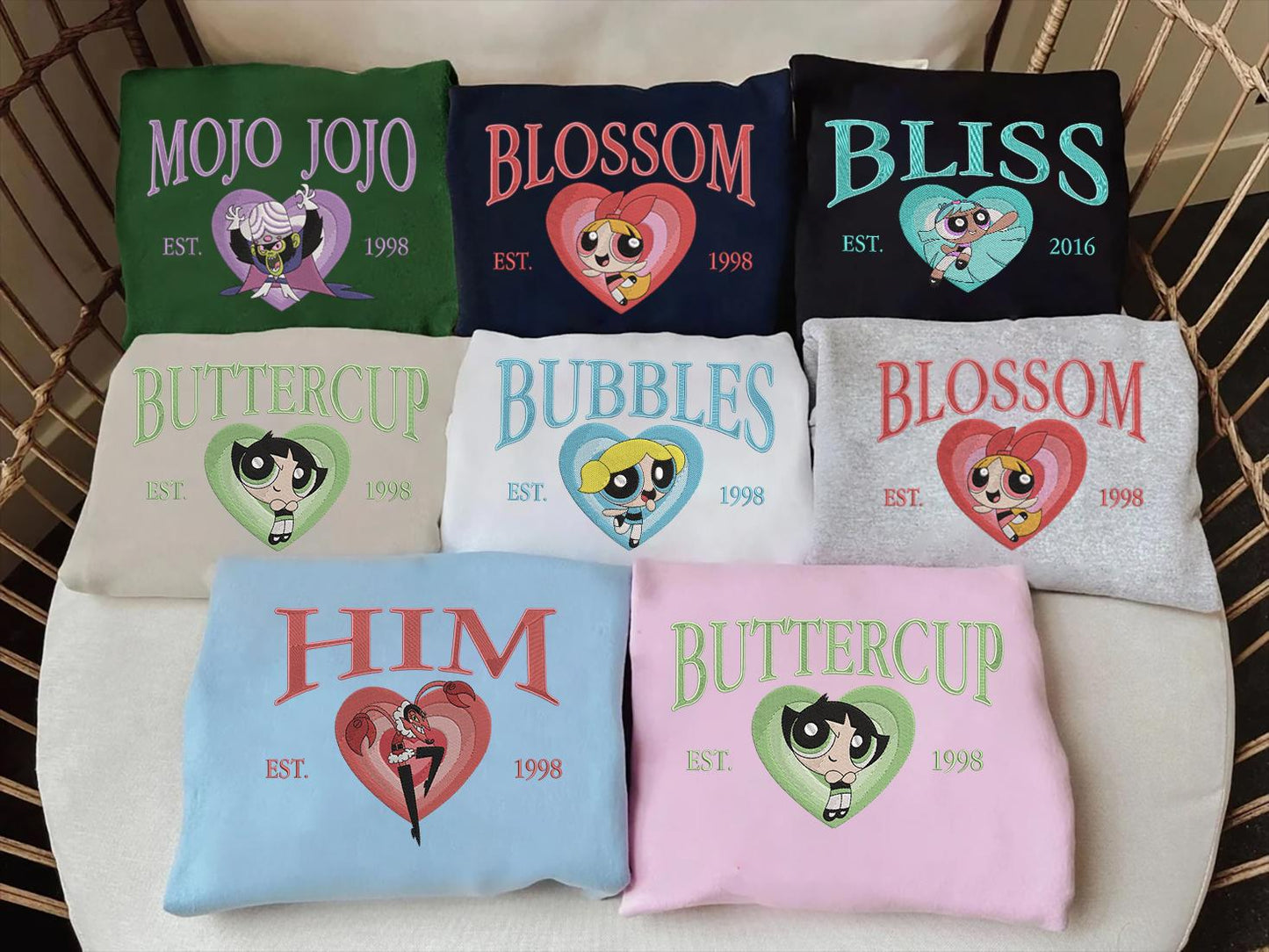 Powerpuff Girls Character Embroidered Sweatshirt