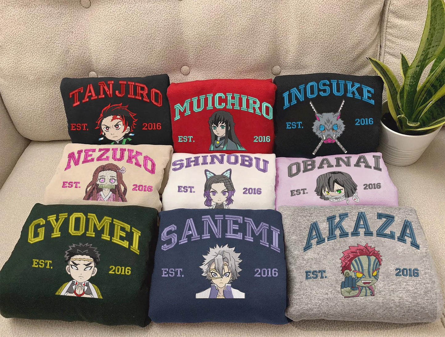 Embroidered Demon Slayer Characters Sweatshirt, Anime Kimetsu No Yaiba Shirt