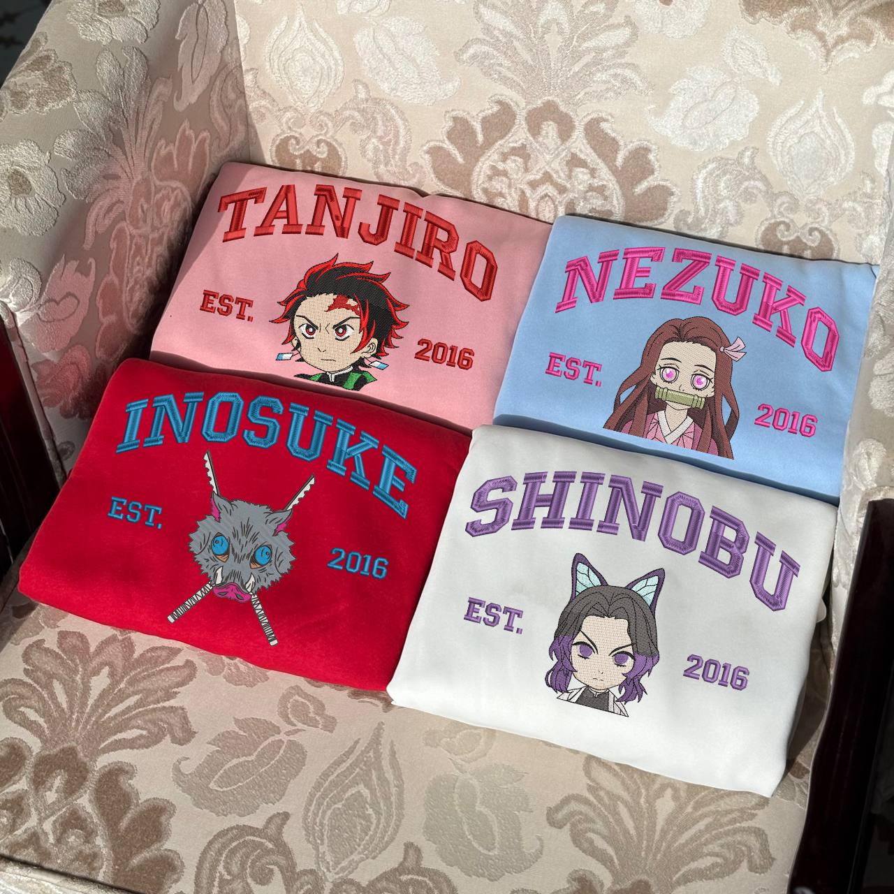 Embroidered Demon Slayer Characters Sweatshirt, Anime Kimetsu No Yaiba Shirt