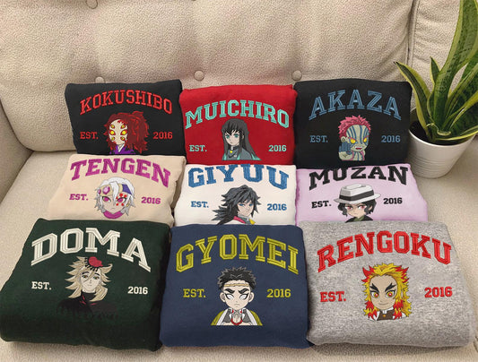 Embroidered Demon Slayer Characters Sweatshirt, Anime Kimetsu No Yaiba Shirt
