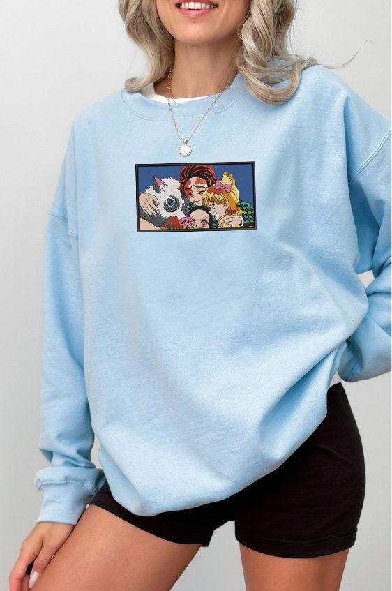 Embroidered Demon Slayer Friends Sweatshirt, Vintage Anime Shirt