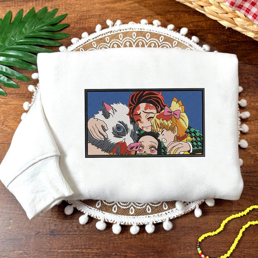 Embroidered Demon Slayer Friends Sweatshirt, Vintage Anime Shirt