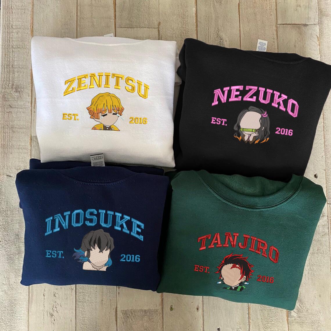 Embroidered Demon Slayer Characters Sweatshirt, Kimetsu No Yaiba Shirt