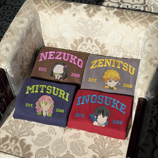 Embroidered Demon Slayer Characters Sweatshirt, Kimetsu No Yaiba Shirt