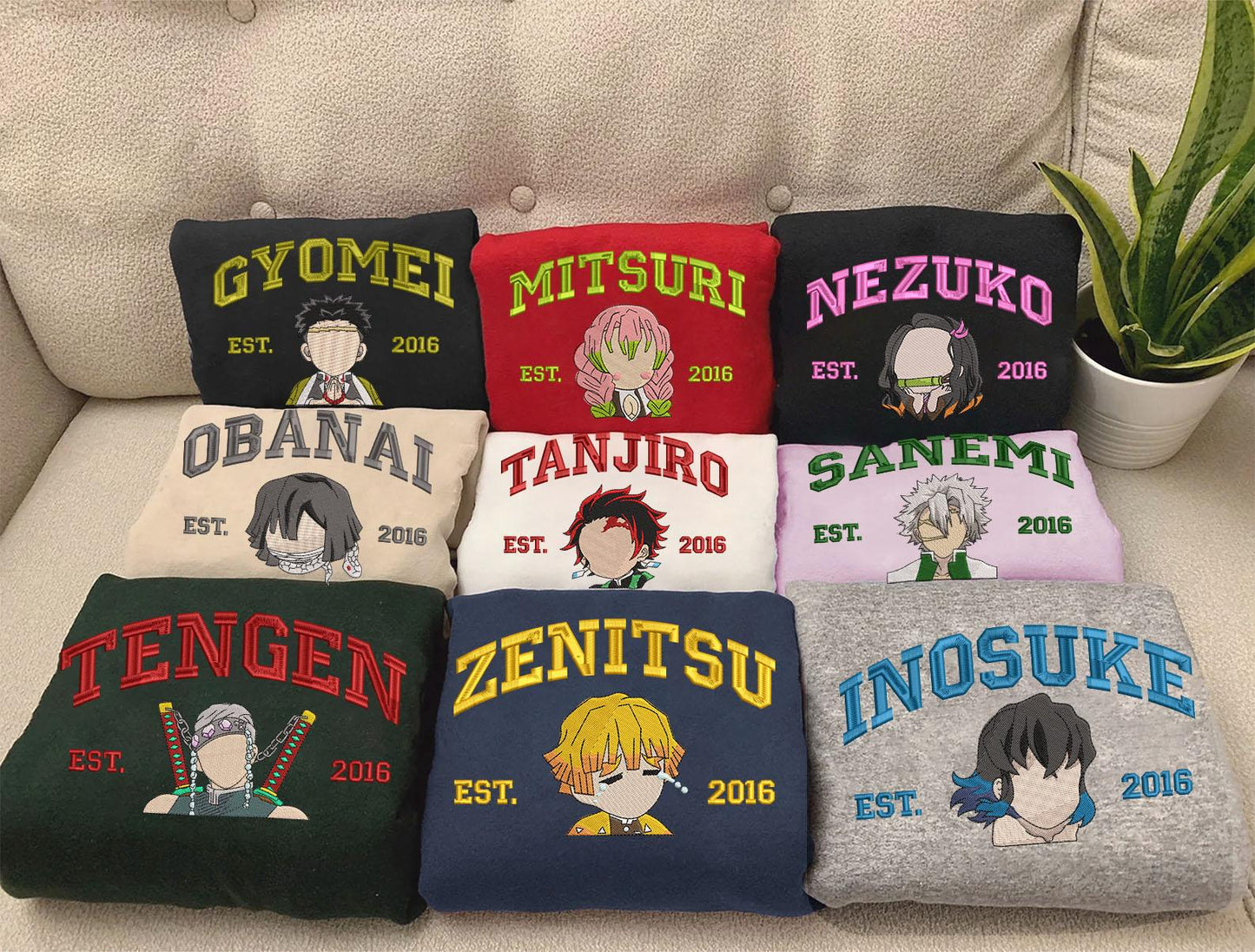 Embroidered Demon Slayer Characters Sweatshirt, Kimetsu No Yaiba Shirt