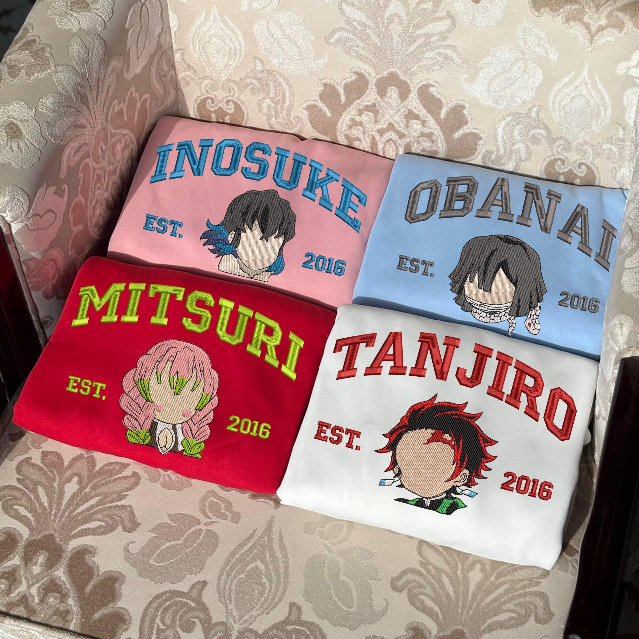 Embroidered Demon Slayer Characters Sweatshirt, Kimetsu No Yaiba Shirt