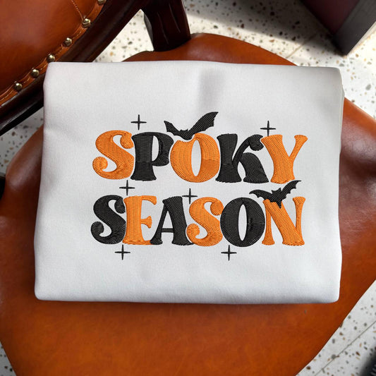 Embroidered Spooky Season Sweatshirt, Halloween Embroidered Sweatshirt