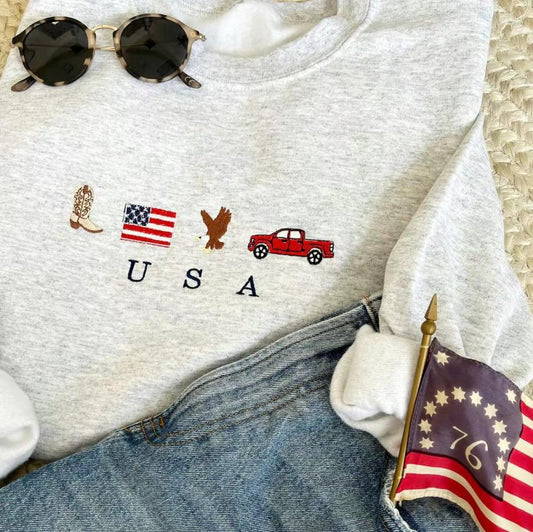 Embroidered USA Sweatshirt, United States Shirt