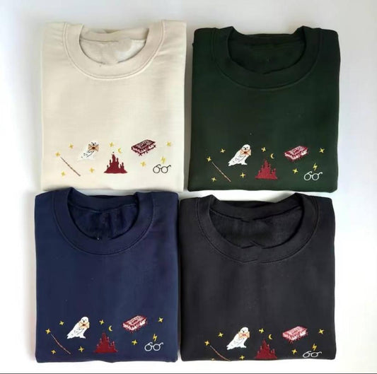 Embroidered Harry Potter Inspired Sweatshirt, Wizard Aesthetic Cozy Shirt