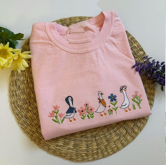Embroidered Cute Goose Parade Sweatshirt, Goose Shirt