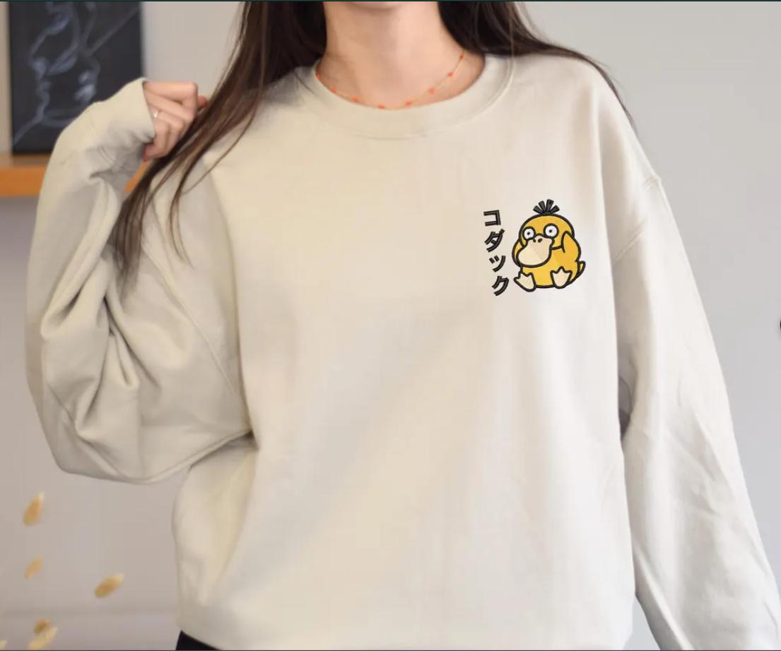 Embroidered Cozy Psyduck Vibes Sweatshirt, Japanese Water Type Shirt