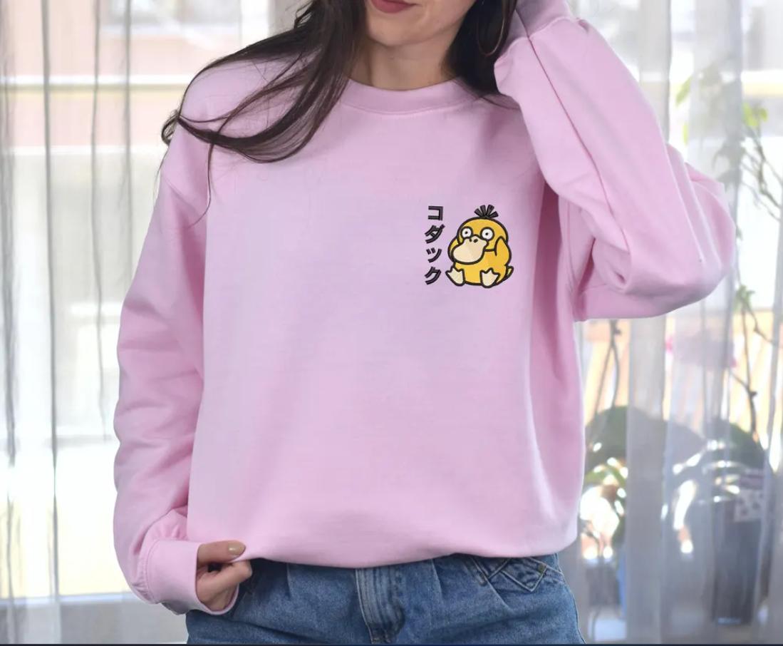 Embroidered Cozy Psyduck Vibes Sweatshirt, Japanese Water Type Shirt