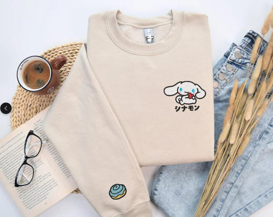 Embroidered Cinnamoroll Cream Sweatshirt, Kawaii Japanese Vibes Shirt