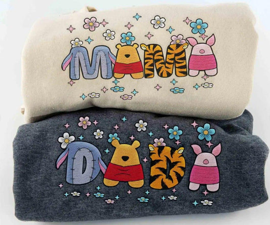 Embroidered Mama & Dada Sweatshirt, Winnie the Pooh Shirt