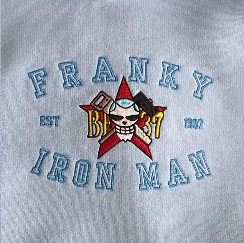 Embroidered Franky-Iron Man Sweatshirt, One Piece Shirt
