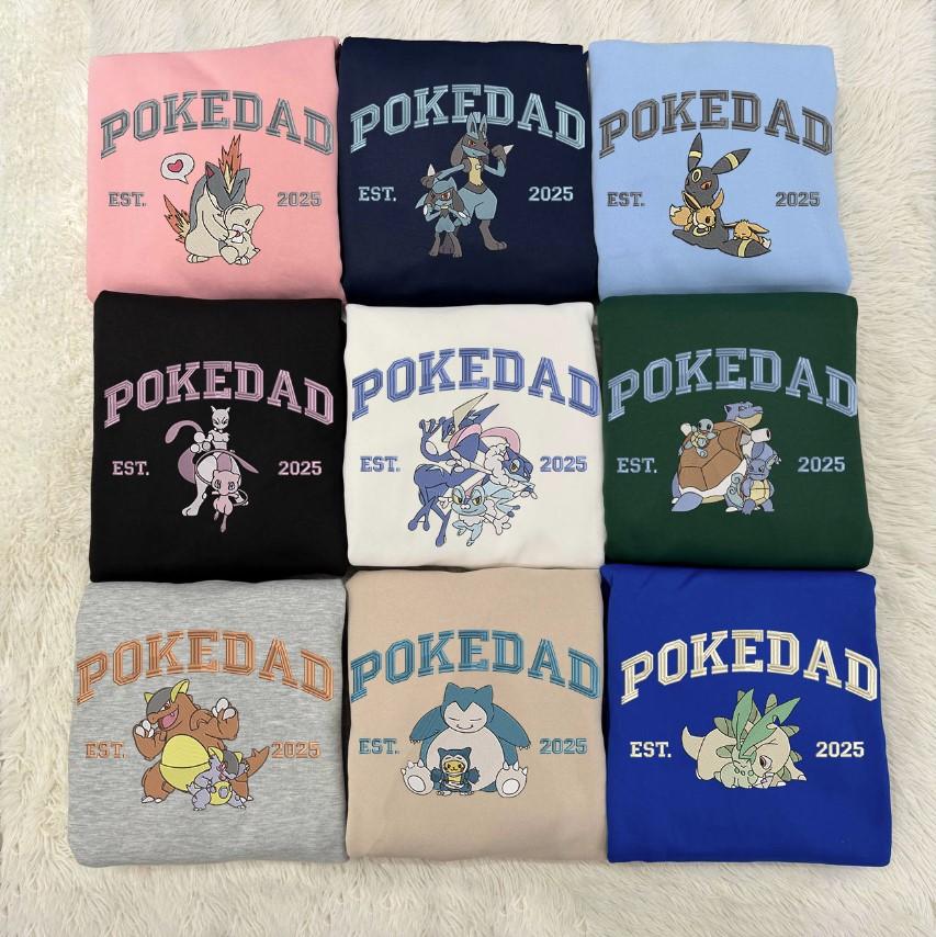 Embroidered PokeDad Sweatshirt, Pokemon Characters Shirt, Gift for Fathers Day