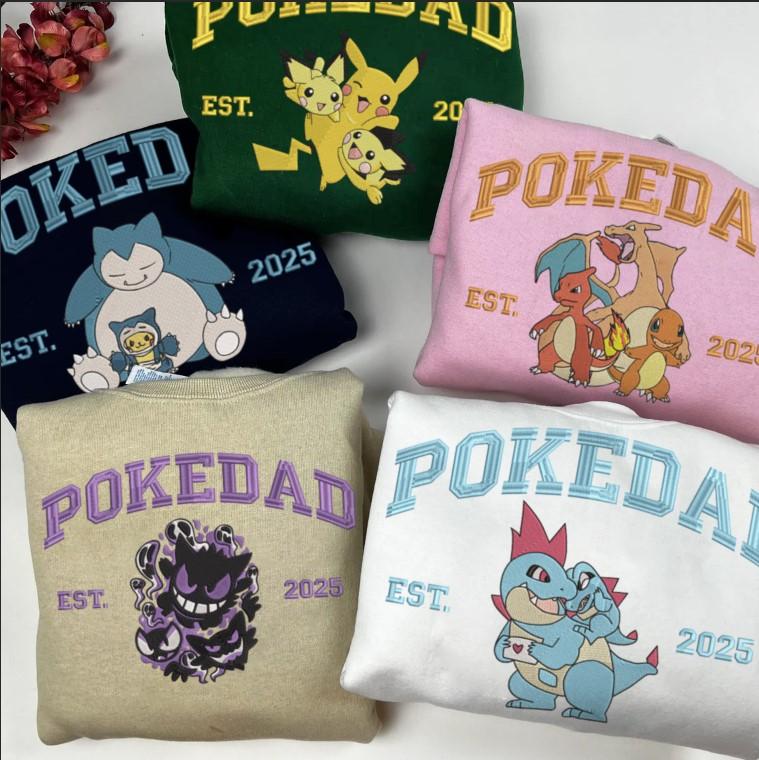 Embroidered PokeDad Sweatshirt, Pokemon Characters Shirt, Gift for Fathers Day
