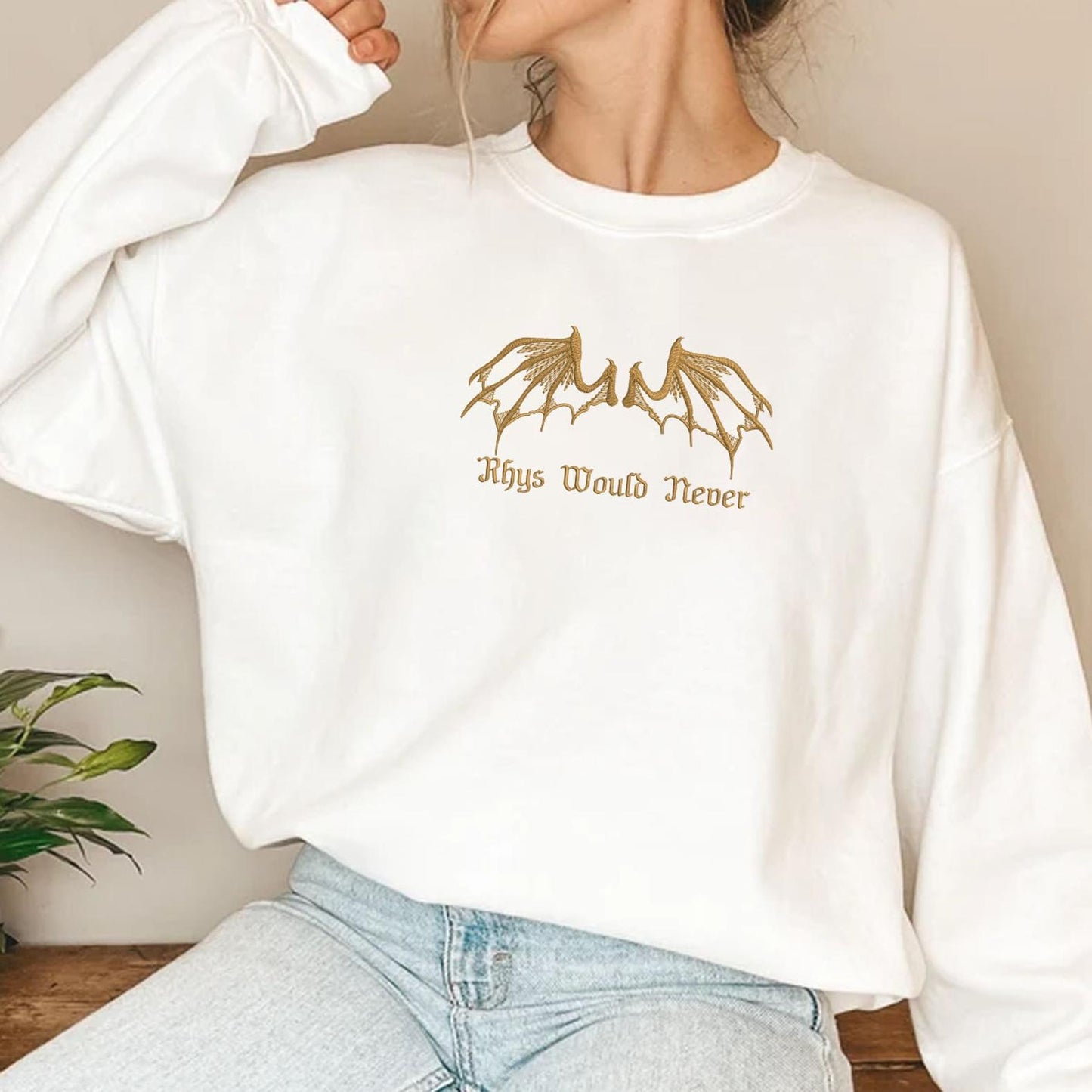 Rhys Would Never Embroidered Sweatshirt in White