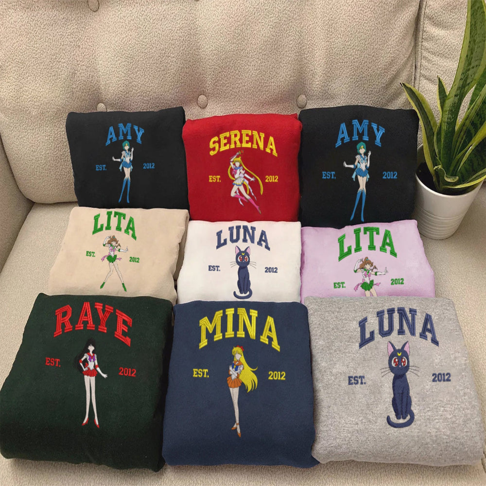 Embroidered Sailor Moon Shirts Multiple Characters Display