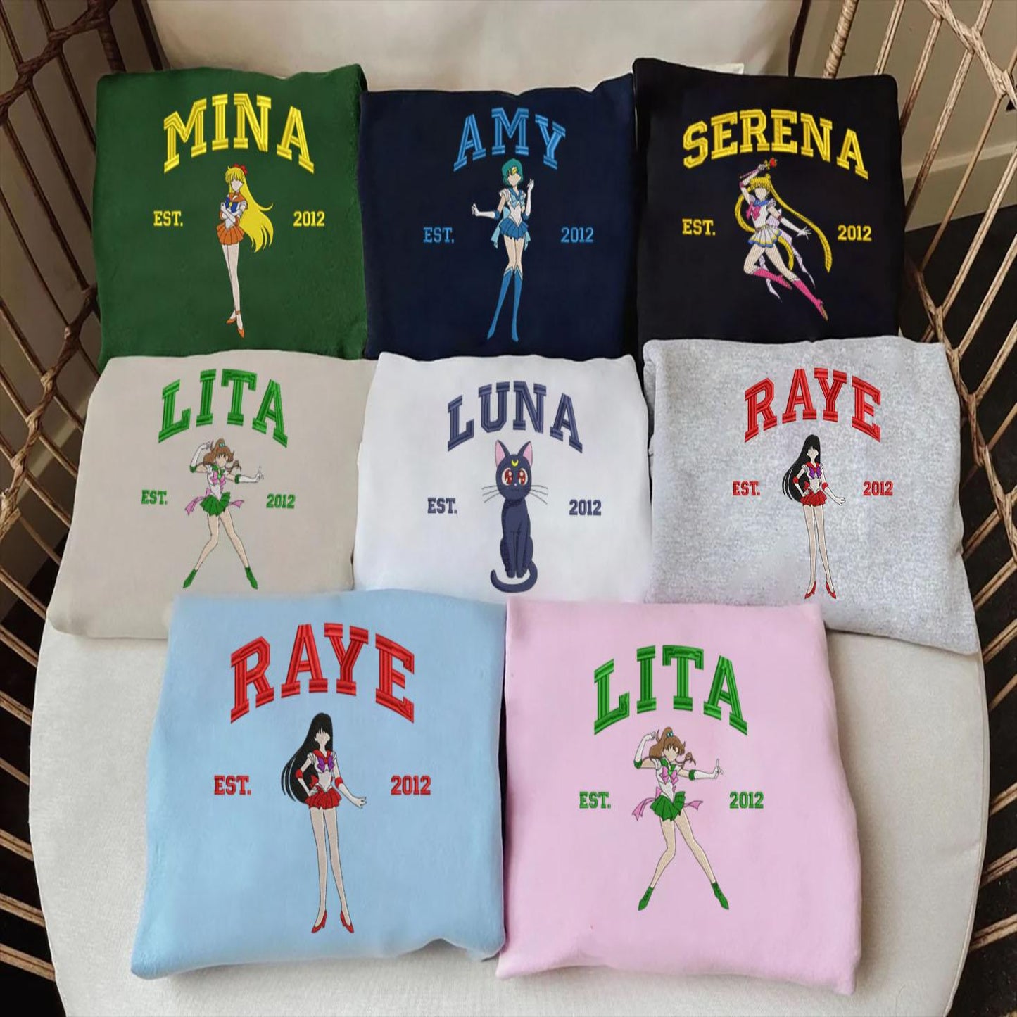 Sailor Moon Embroidered Shirts Character Set Display