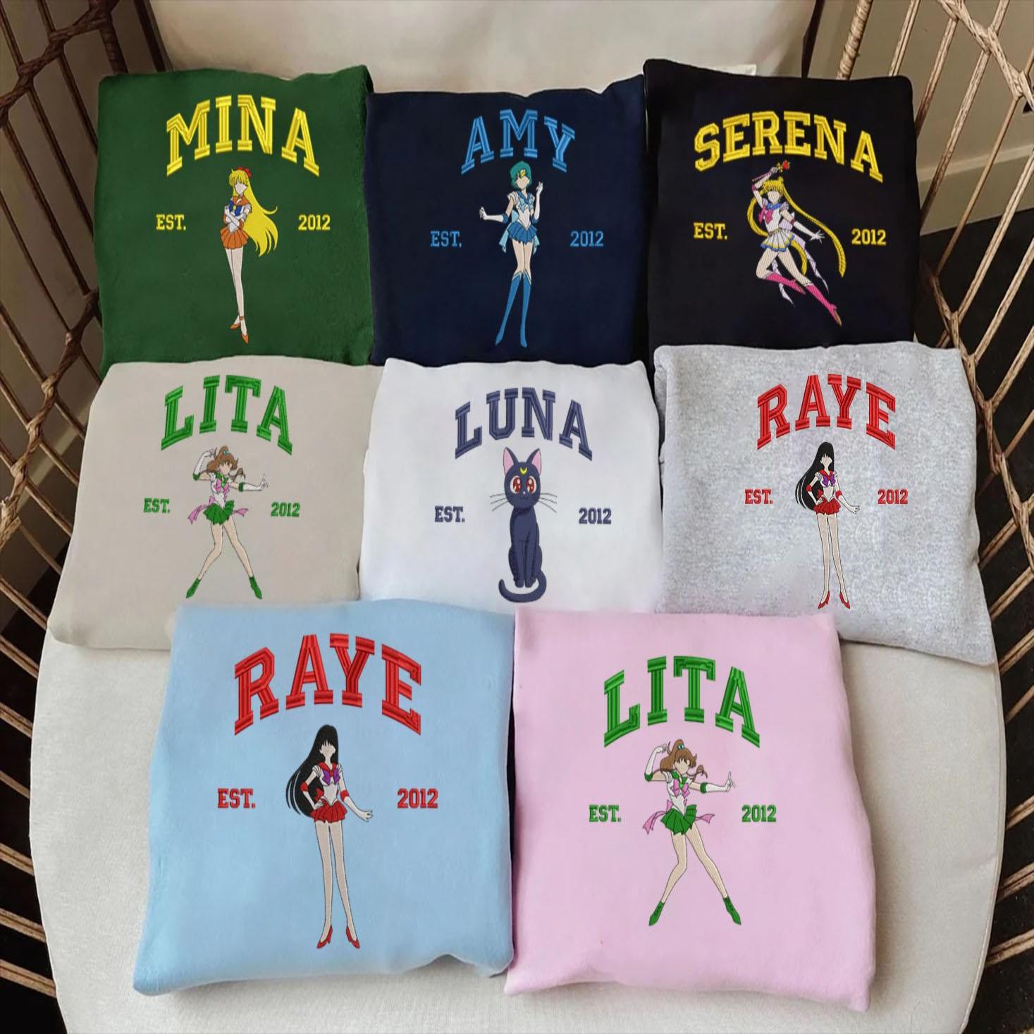 Sailor Moon Embroidered Shirts Character Set Display