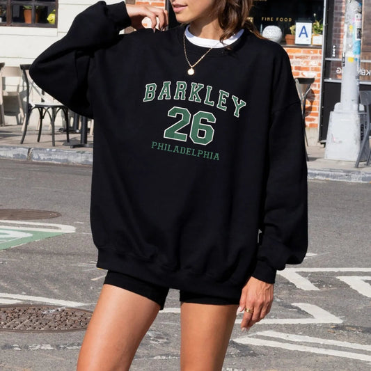 Black Sweatshirt With Barkley 26 Philadelphia Embroidered On Model