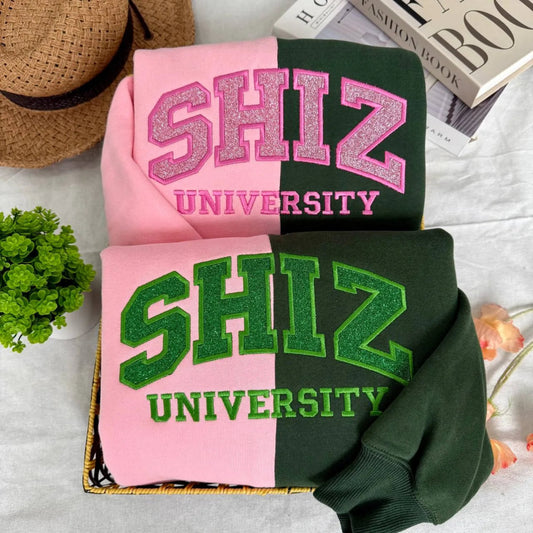 Pink-Green Two Tone Shiz University Sweatshirt, Cozy Wicked Movie Vibes