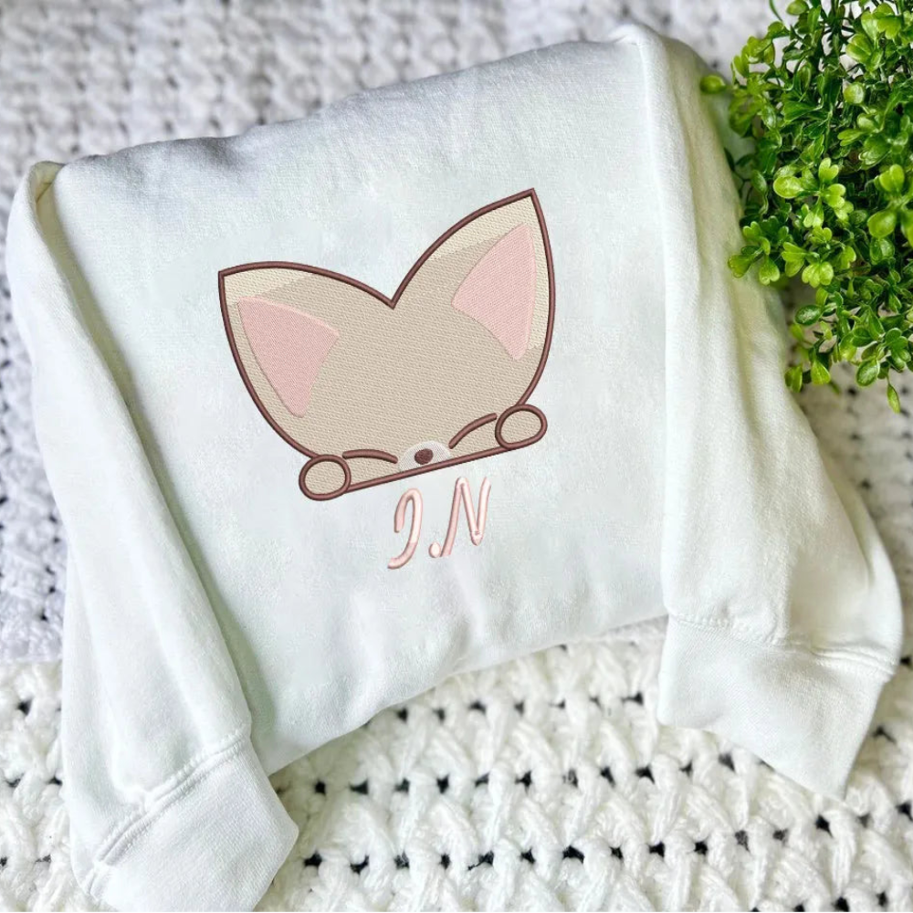 White Sweatshirt Featuring Adorable Peeking Fox I.N Design
