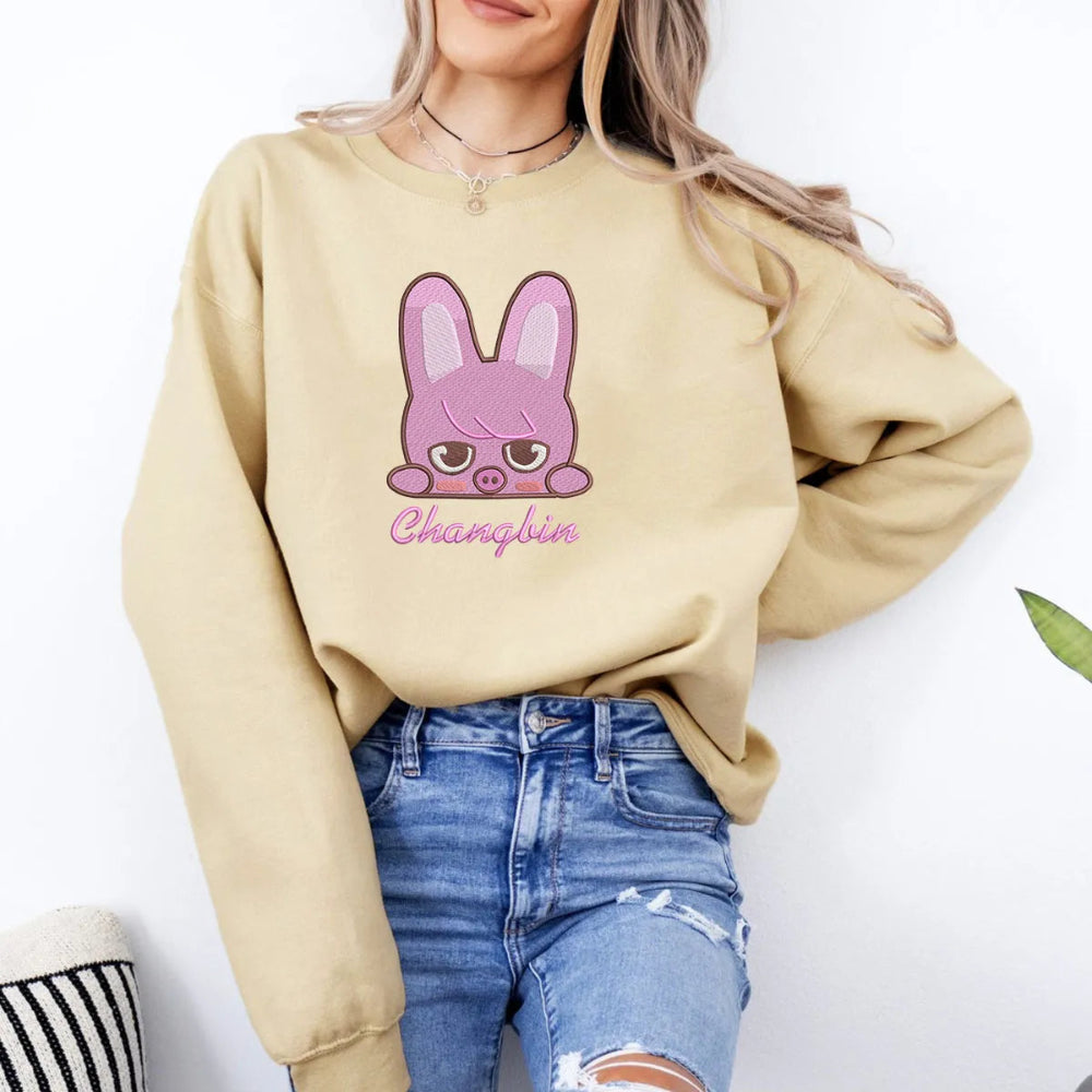 Sand Sweatshirt With Charming Peeking Rabbit Changbin
