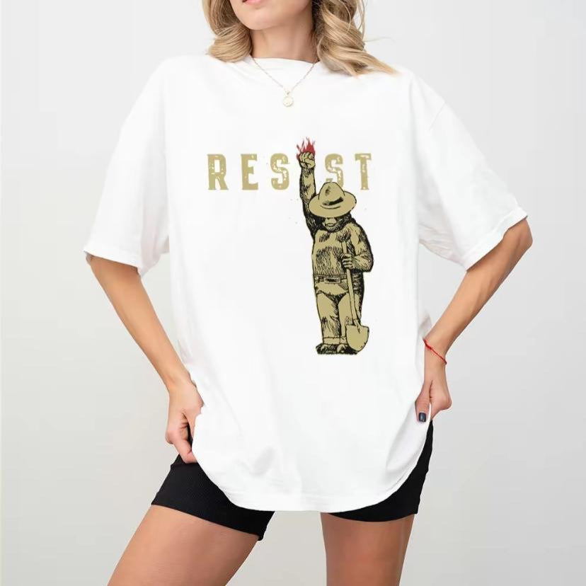 White Smokey Bear Resist Embroidered T-Shirt