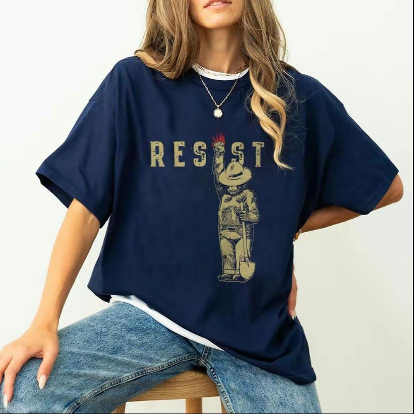 Royal Blue Smokey Bear Resist Embroidered T-Shirt