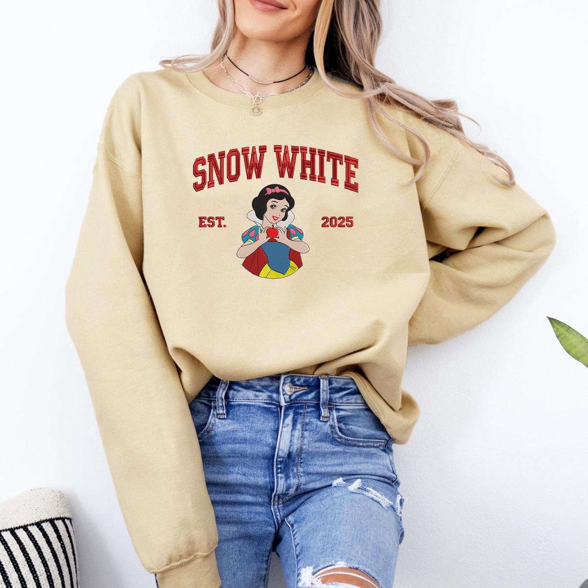 SNOW WHITE Embroidery On Beige Sweatshirt, 2025 Design.