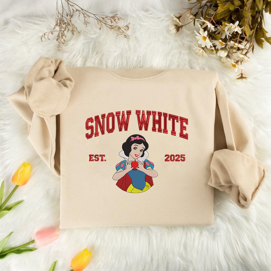 Embroidered Snow White Sweatshirt, Beige Crewneck Folded