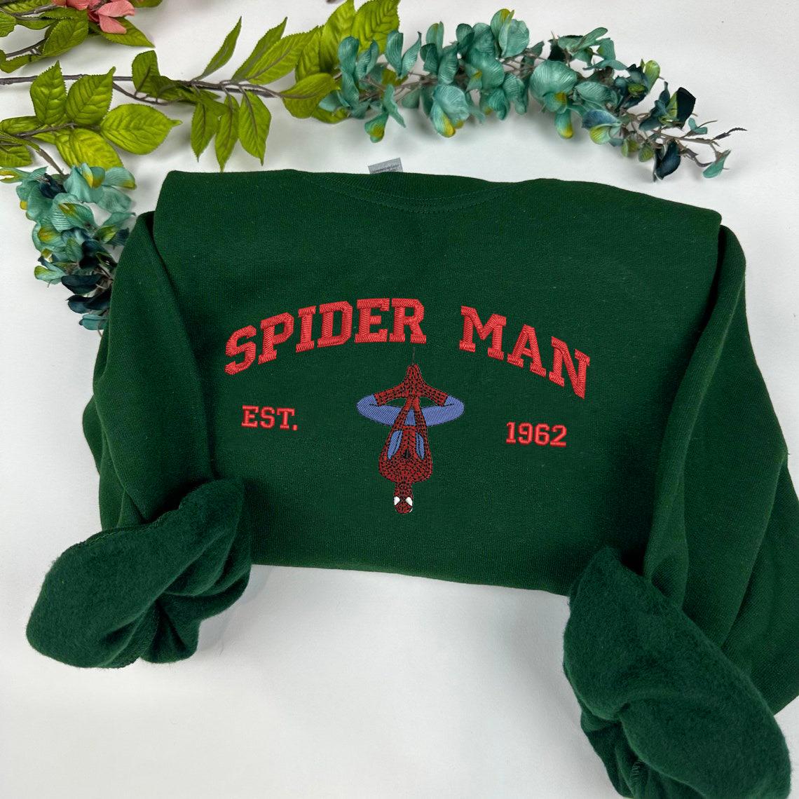 Forest Green Spider-Man Embroidered  Sweatshirt