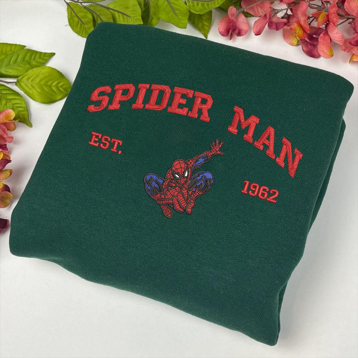Forest Green Spider-Man Embroidered  Sweatshirt