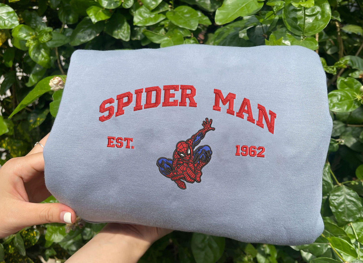 Light Blue Spider-Man Embroidered  Sweatshirt