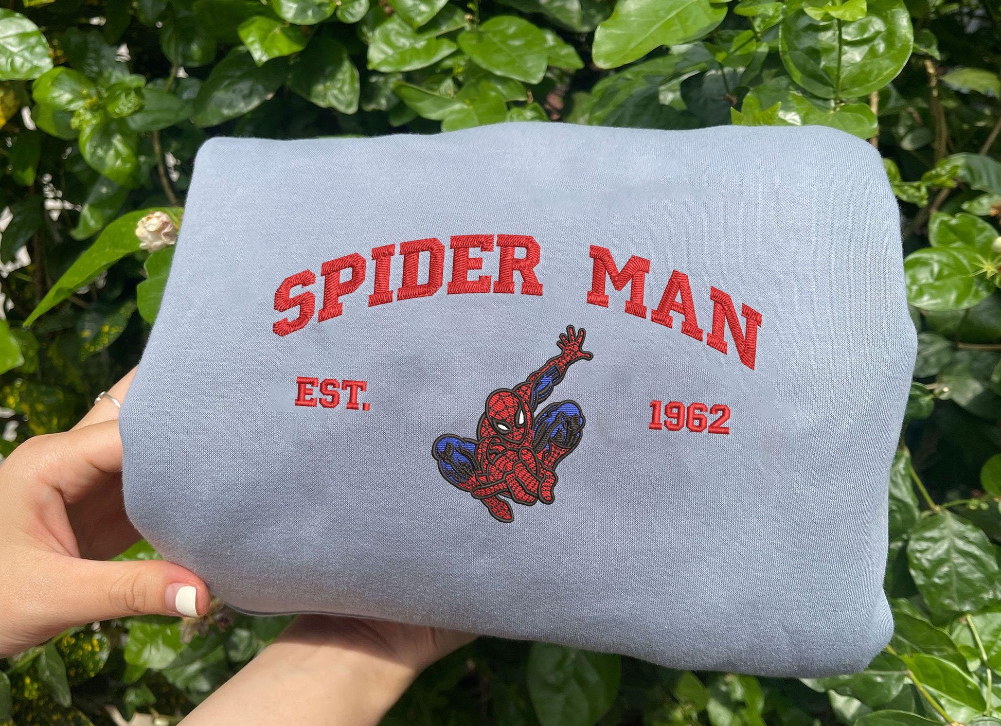 Light Blue Spider-Man Embroidered  Sweatshirt