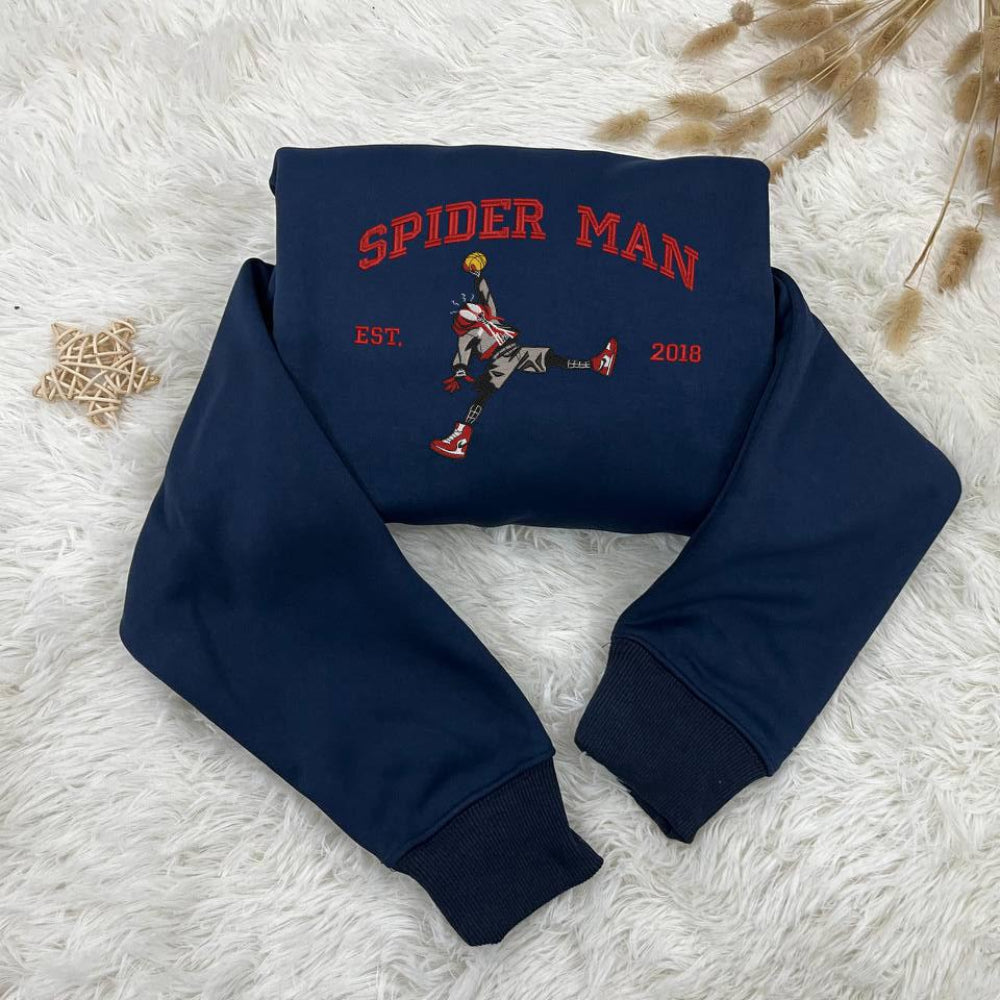 Navy Miles Morales Jordan Parody Embroidered On Fur Rug
