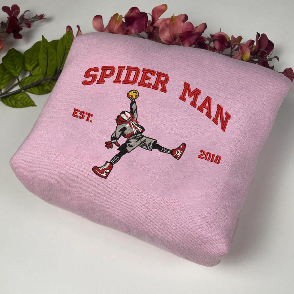 Pink Miles Morales Jumpman Est.2018 Sweatshirt With Flower